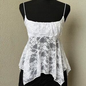 Just Polly white lace cami top with floral design Size S NWT